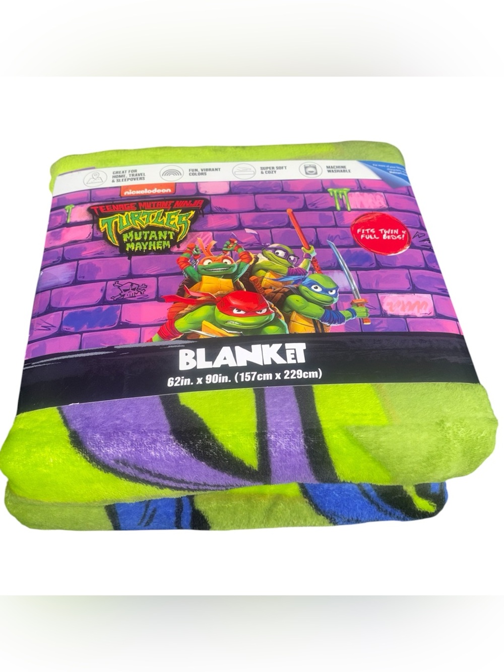 Teenage Mutant Ninja Turtles Kids Twin/Full Blanket, 62 x 90, Microfiber, Blue,